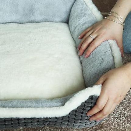 Dog Beds for Two Small Dogs, Double Cat Beds for Indoor Cats, Super Soft Washable Cat Bed with Anti-Slip & Water-Resistant Bottom, Luxury Durable Kitten Bed Puppy Bed, Rectangle Grey Animal Pet Beds