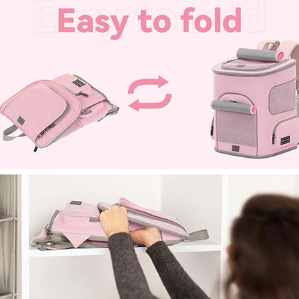PETSFIT Pet Carrier Backpack with Upgraded Waist Protection, Cat Carrier Backpack Designed for Small Dogs/Cats, Fully Ventilated Collapsible Dog Backpack for Outdoor Traveling Hiking Camping, Pink