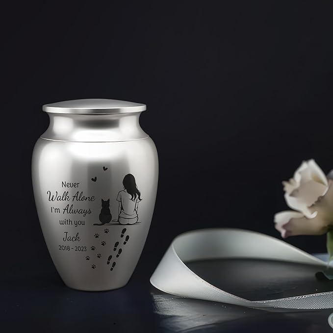 Artsy Woodsy Personalized Pet Memorial Cat Mini Urns Stainless Steel Decorative Keepsake Urns for Ashes 2.56 inch, Gifts for Cat Mom Dad Lovers Accessories in Loving Memory Loss (09, 2.56x1.77, Cat)