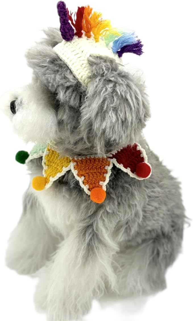 Cat Costume,Unicorn Handmade Knitted Dog Costume,Rainbow Dog Outfit,Cat Birthday Clothes