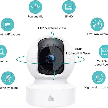 Kasa Smart Kasa 2K QHD Security Camera Pan/Tilt, Starlight Sensor for Color Night Vision,Motion Detection for Baby & Pet Monitor, SD/Cloud Storage,Works with Alexa & Google,Free Expert Support(KC410S)