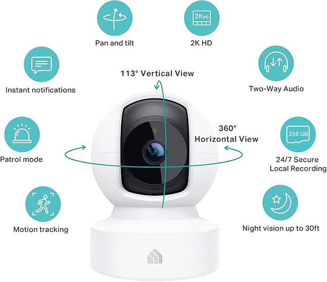 Kasa Smart Kasa 2K QHD Security Camera Pan/Tilt, Starlight Sensor for Color Night Vision,Motion Detection for Baby & Pet Monitor, SD/Cloud Storage,Works with Alexa & Google,Free Expert Support(KC410S)
