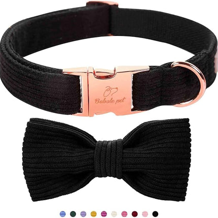Black Dog Collars for Medium Dog,Cute Corduroy Dog Collar with Bow Tie Safety Metal Buckle Adjustable Puppy Collars for Small Medium Large Boy&Girl Dogs,M-Neck 13.5"-22"