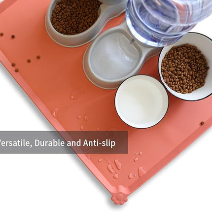 Hoki Found X-Large Silicone Pet Feeding Mats - Non Slip, Waterproof Food & Drink Mats for Dogs, Cats & Carpet - Burnt Coral
