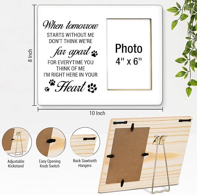 Pet Memorial Gifts for Loss of Dog Picture Frame, Sympathy Gifts for Pet Lovers, Passing Away Bereavement Remembrance Memorial Gift for Loss of Dog Pet Cat Wood Photo Frames, 4 x 6 Inch Photo