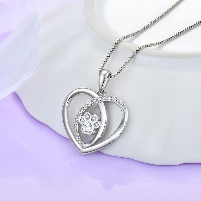 STARCHENIE Puppy Dog Necklace 925 Sterling Silver Love Heart Pendant Cat Pet Paw Print Jewelry for Women
