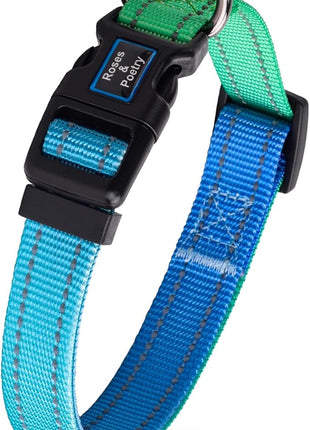Roses&Poetry Collars for Dogs, Adjustable Reflective Durable Pet Collars for Small Medium Large Dogs (Bluegreen-XS)