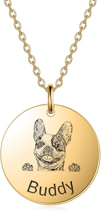 LONAGO 925 Sterling Silver Custom Dog Cat Portrait Photo Necklace Personalized Pet Engraved Picture Pendant Memorial Gift Name Jewelry for Women Mom