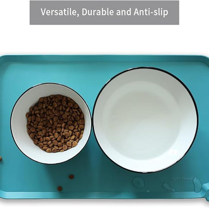 Hoki Found Silicone Pet Food Mats Tray - Non Slip Cat & Dog Bowl Mats - Waterproof & Pet-Friendly for Carpet - Glacier