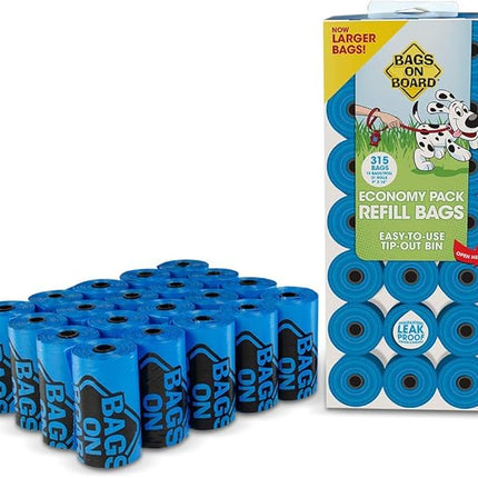 Bag On Board Dog Poop Bags | Strong, Leak Proof Dog Waste Bags | 9 x14 Inches, 315 Blue Bags (Pack of 6)
