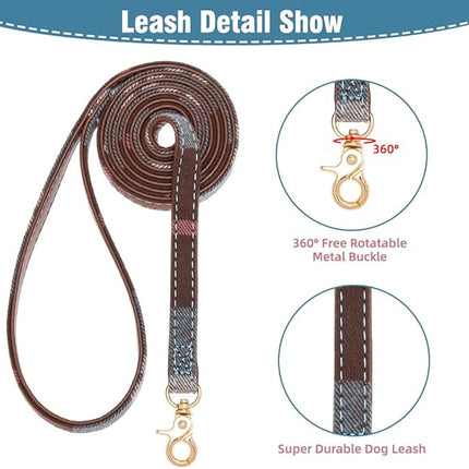 EXPAWLORER Dog Collar and Leash Set - Classic Plaid Dog Bow Tie and Dog Bandana Collar with Bell, Dog Leash Tangle Free, Adjustable Collars for Small Medium Large Dogs Cats, Holiday Ideal Gift