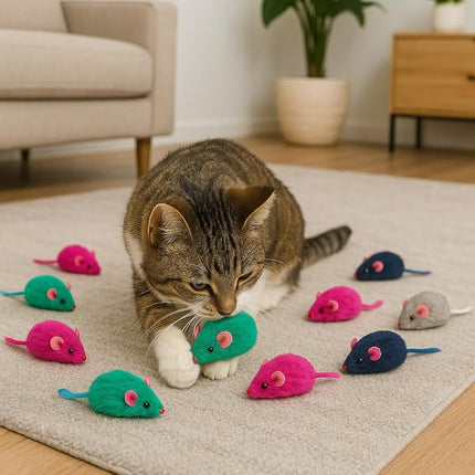 SPOT Colored Plush Catnip Mice Toys – 12-Pack of 4.5-Inch Rattle Mice – Interactive Cat Toys for Indoor Cats & Kittens – Soft, Lightweight, Classic Mouse Shape – Catnip-Filled for Active Play