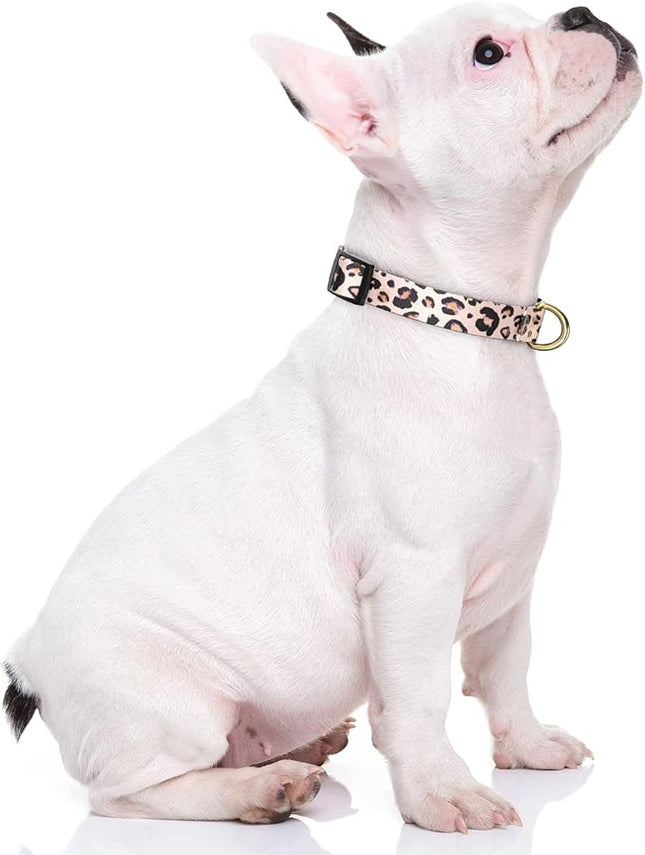 Rnivvi Dog Collar for Small Dogs, Cute Leopard Heavy Duty Adjustable Puppy Collar with Quick Release Buckle for Boy Girl & Female, Pet Accessories for Walking Running, S Length 3/4" Width, Pink