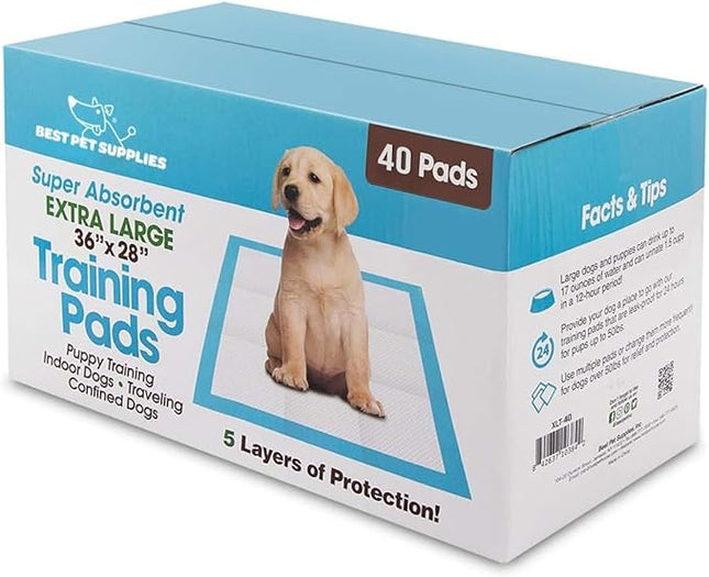 Best Pet Supplies XL Puppy Pads 40 Count - Super Absorbent Dog Training Pads, Quick-Dry, Odor Control, Disposable Pee Pads, Leak-Proof Wee Wee Pads for Indoor Dogs – Baby Blue XL, 40 Pack