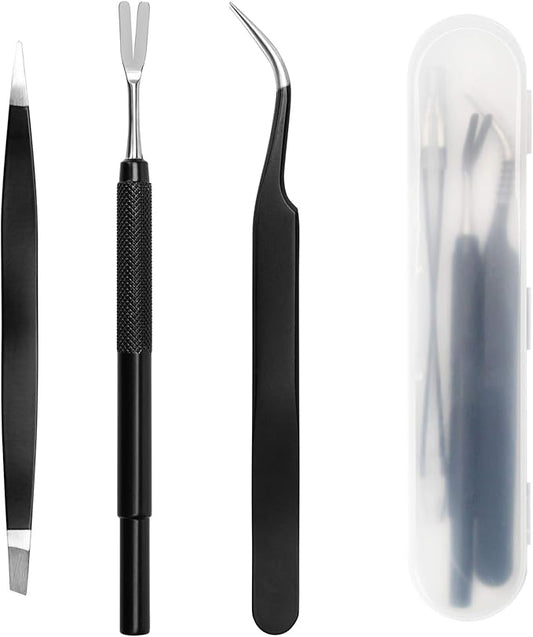 3 in 1 Tick Remover Kit, Black Tick Remover Tweezers Stainless Steel Tick Remover Tools Set for Pet Dog, Cat, Human with Storage Box (Black)