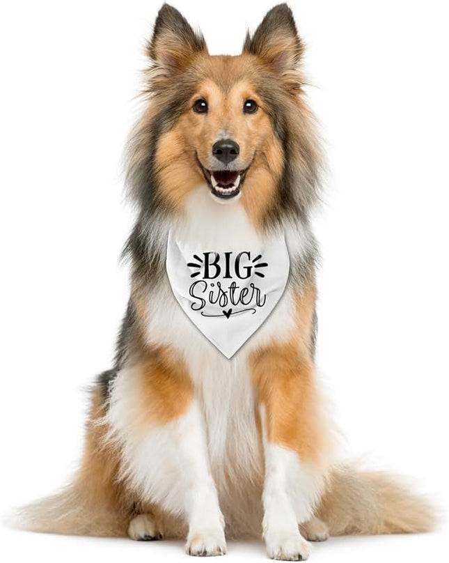 Big Sister Dog Bandana, White Dog Scarf Accessories, Pet Triangle Scarf, Pet Bandana for Small Medium Dogs, Baby Announcement Dogs Bandanas (M)