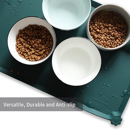 Hoki Found L Silicone Non Slip Pet Food Mats - Tray for Dogs & Cats - Waterproof Dog & Cat Bowl Mats - Suitable for Carpet - Dark Cedar