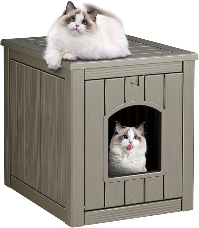 Cat House Outdoor Indoor - All-Weather Resin Cat Houses for Outdoor Cats, Durable & Insulated Pet Shelter for Garden Patio Backyard