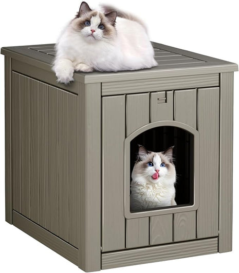 Cat House Outdoor Indoor - All-Weather Resin Cat Houses for Outdoor Cats, Durable & Insulated Pet Shelter for Garden Patio Backyard