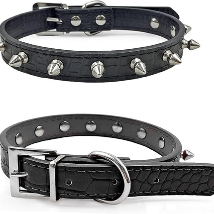 Enjoying Spiked Dog Collar, Leather Spikes Dog Collars for Small Medium Dogs, Adjustable Pet Collar with Rings, Black M