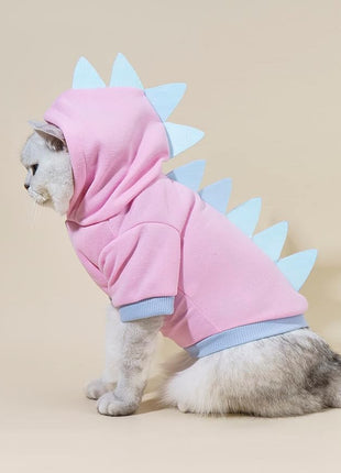 QWEEE Dinosaur Dog Hoodie - Warm Jacket for Puppy, Kitten, Small, Medium Dogs & Cats - Baby Pink, XX-Small