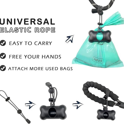 Dog Poop Pickup Bags Holder Dispenser with Standard-Sized Leak-Proof Scented Doggy Waste Bags and Carabiner with Safety Lock&Fastener Never Loose on Leash Lead Again (2 Holders 30 Bags, Black)