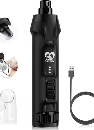 Casfuy 6-Speed Dog Nail Grinder – 50%+ Boost Power Dog Nail Trimmers Quiet with Dust Cap & 2 LED Lights & 2000mAh Battery & 4.8V Motor Electric Pet Toenail File Tool for Large Medium Small Dogs Cats