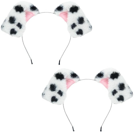 Beviliu 2Pack Animals Ear Realistic Dalmatian Dog Ears Headband Fluffy Cat Bunny Pig Hairband Halloween Christmas Costume for Washing Makeup Cosplay Party