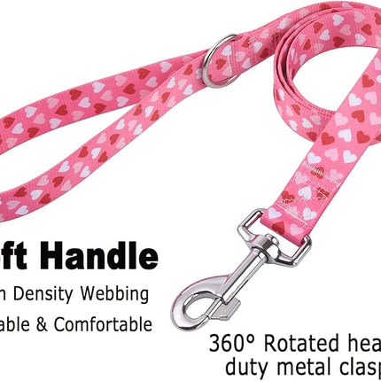 Dog Collar and Leash Set - Adjustable Heart Dog Collar - Love Theme - Perfect for Small Medium Large Dogs(Pink Heart Set,M)