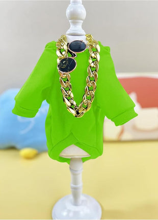 QWINEE 3Pcs Dog Hoodie Cat Apparel Dog Custume Set with Necklace and Sunglasses Pet Clothes for Puppy Small Medium Dogs Cats Green X-Small