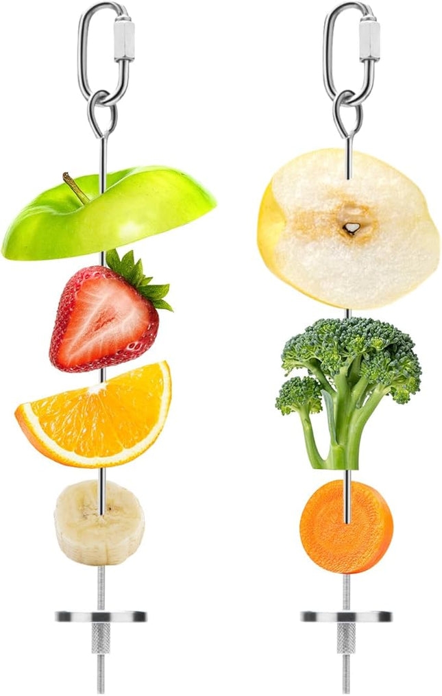Bird Food Holder Stainless Steel Fruit Vegetable Stick Skewer for Parrots Cockatoo Cockatiel Cage Treating Tool (2 PCS-L)