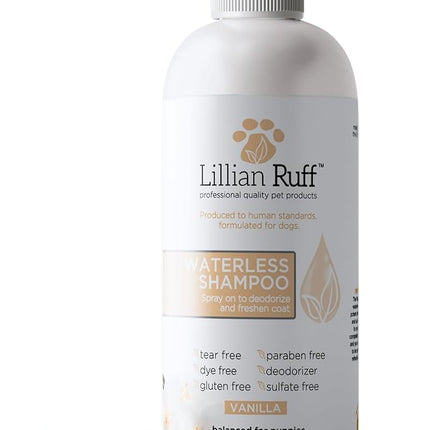 Lillian Ruff Waterless No-Rinse Dog Dry Shampoo Spray with Hydrating Essential Oils - pH-Balanced Dry Shampoo for Dogs - Clean, Condition, Detangle & Deodorize Dry, Sensitive Skin (Vanilla)