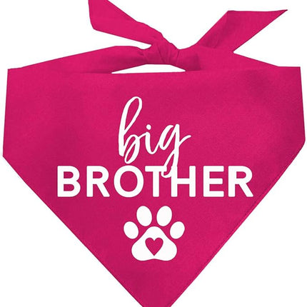 Big Brother Heart Paw Dog Bandana | 100% Cotton Adjustable Triangle | Made in USA | New Baby | Pregnancy Announcement Photoshoot Prop | Gender Reveal | Hot Pink One Size (87)
