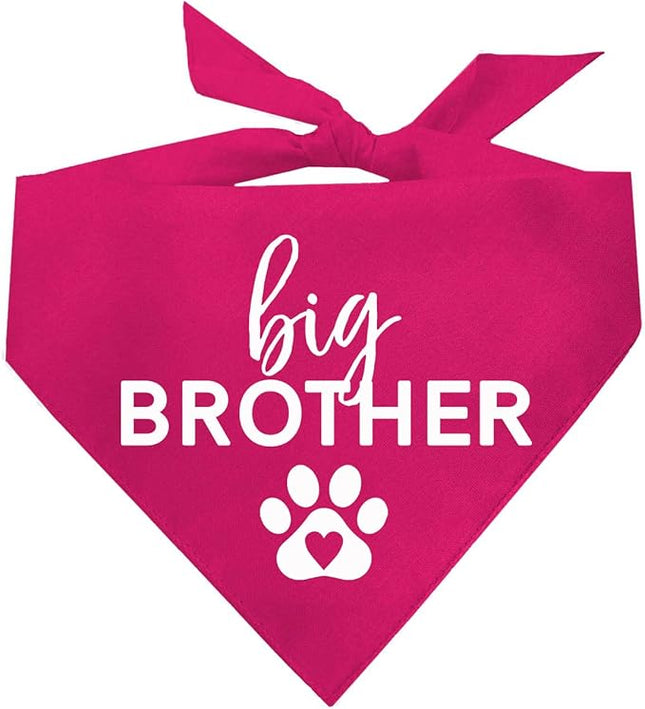 Big Brother Heart Paw Dog Bandana | 100% Cotton Adjustable Triangle | Made in USA | New Baby | Pregnancy Announcement Photoshoot Prop | Gender Reveal | Hot Pink One Size (87)