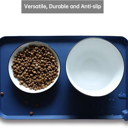 Hoki Found Silicone Pet Food Mats - Non Slip Dog Cat Bowl Placemats - Waterproof Dog Cat Food Mats - Suitable for Carpet - Indigo Ink