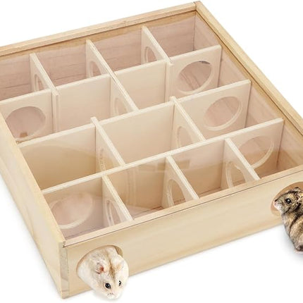 Hypeety Wooden Maze Tunnel Toy with Plastic Cover, Small Pet Animals Activity Sport Labyrinth Dwarf Hamster Play Toys Maze Tunnel Mice Wooden Funny Toy