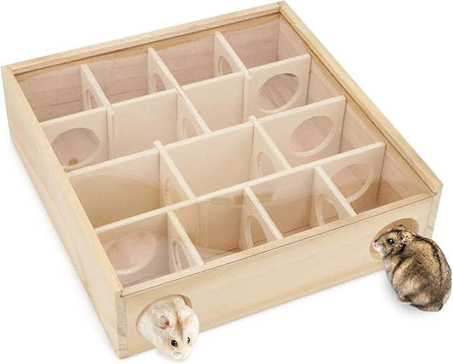 Hypeety Wooden Maze Tunnel Toy with Plastic Cover, Small Pet Animals Activity Sport Labyrinth Dwarf Hamster Play Toys Maze Tunnel Mice Wooden Funny Toy