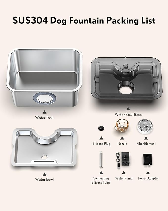 Large Dog Water Fountain Stainless Steel, 12L Pet Drinking Dispenser with Visual Window, Extra Big Cat Fountains Bowl with Filters, Widely Drinking Area,Ultra-Quiet Pump
