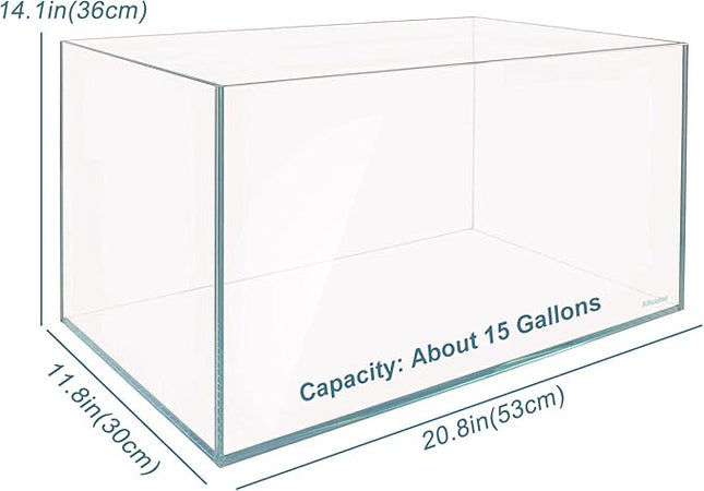 Ultra Clear Rimless Aquarium Tank 2-22 gallons Low Iron Glass (15Gal)