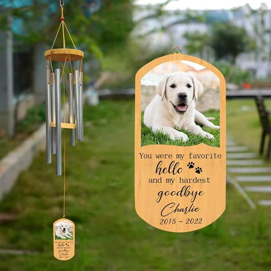 IZI POD Personalized Pet Memorial Wind Chime, Custom Dog Memorial Wind Chime, Pet Remembrance Gifts, Upload Photo Wind Chime, Pet Memorial Gifts for Who Loss of Dog Memorial Wind Chime Sympathy Gift