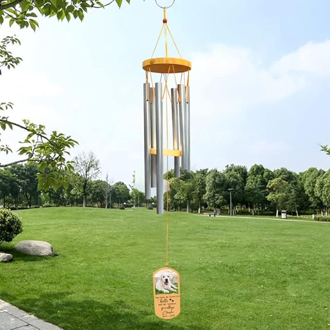 IZI POD Personalized Pet Memorial Wind Chime, Custom Dog Memorial Wind Chime, Pet Remembrance Gifts, Upload Photo Wind Chime, Pet Memorial Gifts for Who Loss of Dog Memorial Wind Chime Sympathy Gift