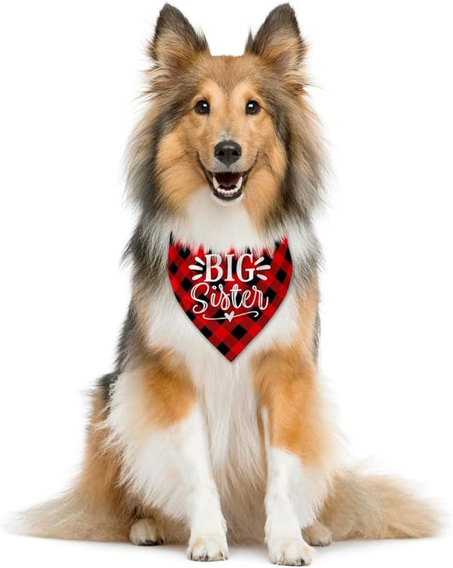 Big Sister Buffalo Plaid Plaid Plaid Blue Camo Pet Scarf Dog Bandana Accessories Poppy For Small Medium Large Gift, Puppy Announcement Dog, (B16)