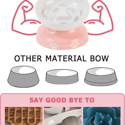 Y YHY Ceramic Slow Feeder Cat Bowl, Elevated Cat Bowl Tilted Design Slow Feeder for Dog and Cat for Dry and Wet Food, Pink