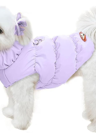 Winter Warm Dog Jacket for Small Medium Dogs Cat Cold Weather Coats with Harness Paded Dog Fleece Vest Waterproof Windproof Dogs Snow Jacket Pet Puppy Clothes (Purple,L)