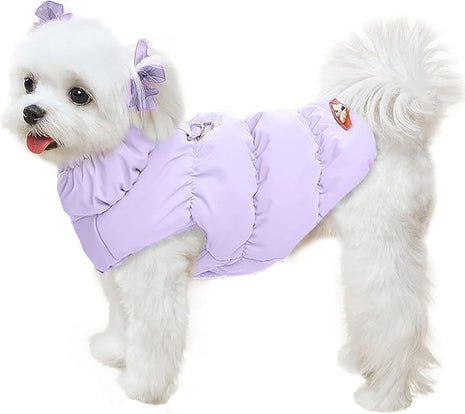 Winter Warm Dog Jacket for Small Medium Dogs Cat Cold Weather Coats with Harness Paded Dogs Fleece Vest Waterproof Windproof Dog Snow Jacket Pet Puppy Clothes (Purple,M)