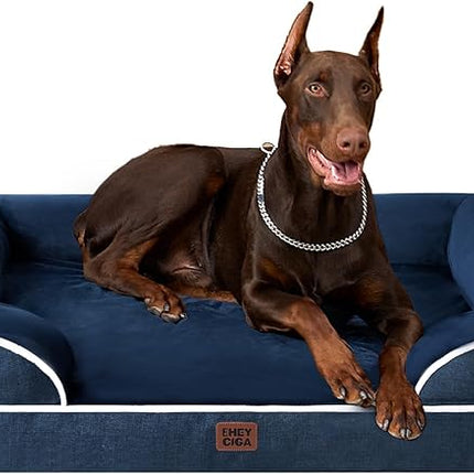 EHEYCIGA Orthopedic XL Dog Beds, Waterproof Memory Foam Dog Bed for Extra Large Dogs, Non-Slip Bottom and Egg-Crate Foam Big Pet Couch Bed with Washable Removable Cover, Navy