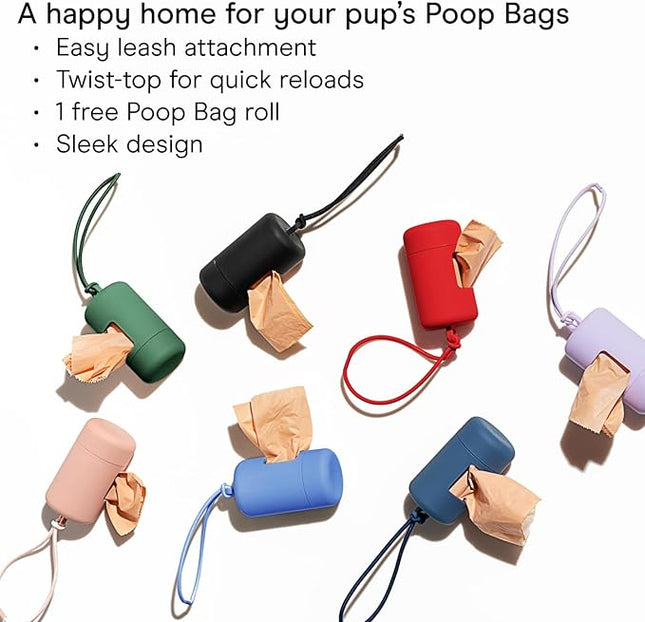 Wild One Dog Poop Bag Holder and Dispenser with Leash Attachment, Leak Proof, Easy Twist Top for Refills, Includes 1 Roll Bags, Blush