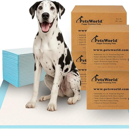 PETSWORLD Giant Dog Potty Pads, Odor-Eliminating, 36" x 36", Ultra Absorbent 5-Layer Leak-Proof Training Pads for Dogs & Cats (36x36, 400 Count)