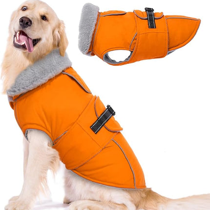 Lelepet Dog Coat Waterproof Dog Jacket Reflective Fleece Vest with Adjustable Buckle & Leash Hole Windproof Cold Weather Coats for Small Medium Large Dogs, Warm Hunting Vest, Orange, XXXL