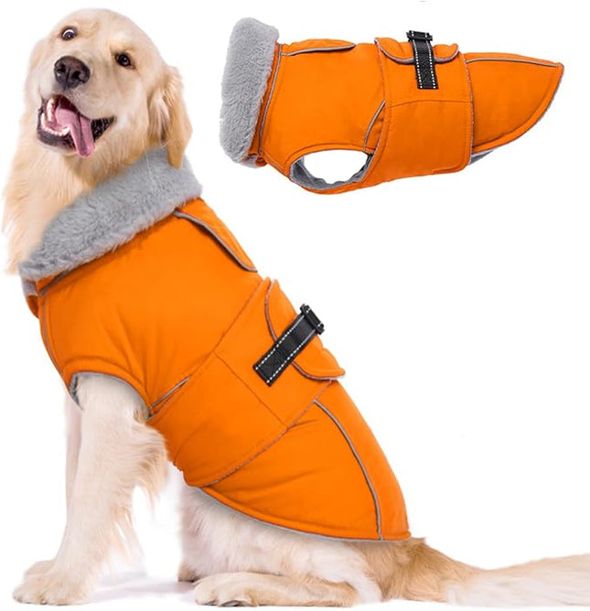 Lelepet Dog Coat Waterproof Dog Jacket Reflective Fleece Vest with Adjustable Buckle & Leash Hole Windproof Cold Weather Coats for Small Medium Large Dogs, Warm Hunting Vest, Orange, XXXL
